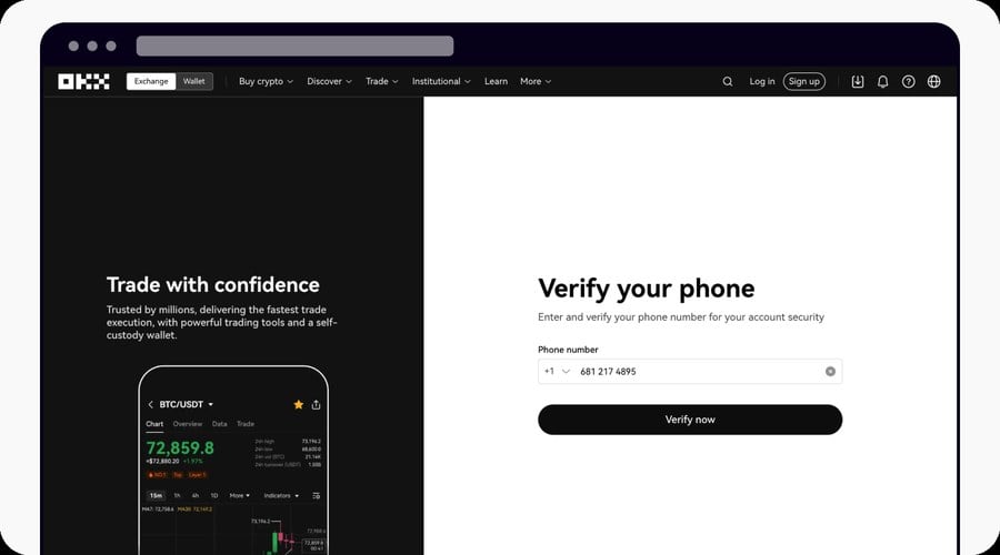 Official OKX help-center example: phone verification.